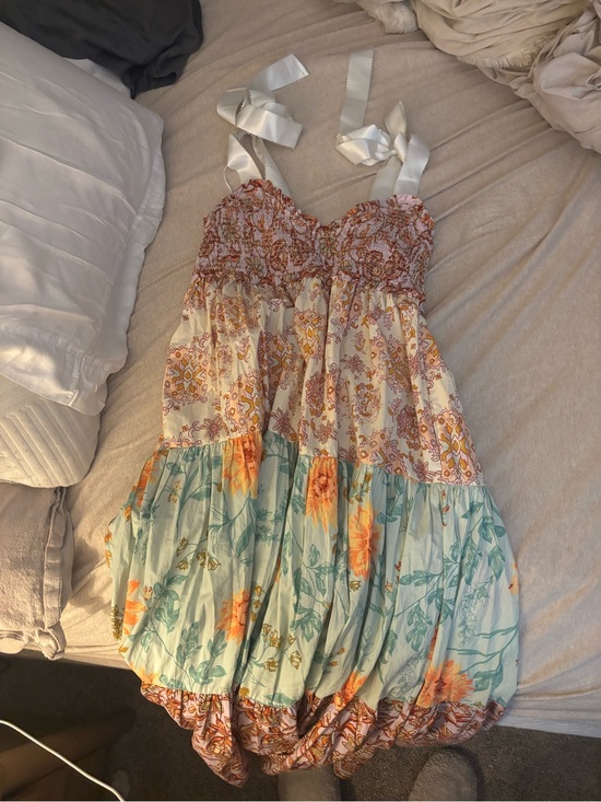 Free People Dresses & Skirts - Free People Cream, Orange & Aqua Floral Maxi Dress